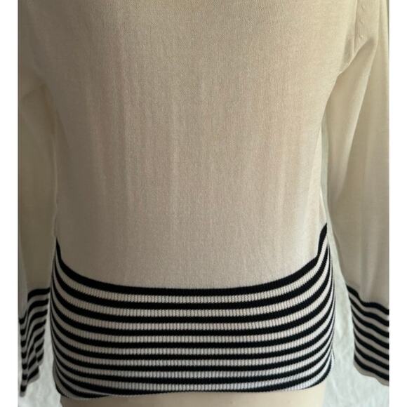 Notations Small Button Front Cardigan Sweater White Black Polyester - Picture 6 of 8